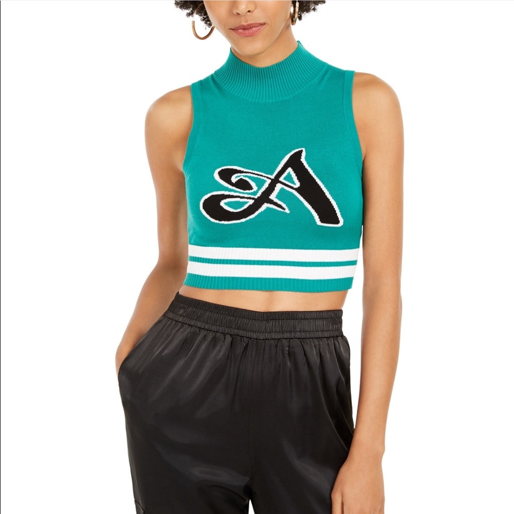 ARTISTIX Green Sleeveless Varsity Crop Sweater